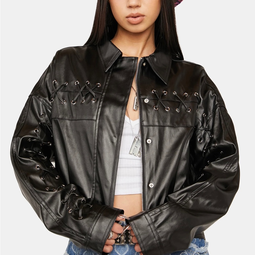 Dolls Kill “Cry Your Heart Out” vegan leather jacket - NWOT